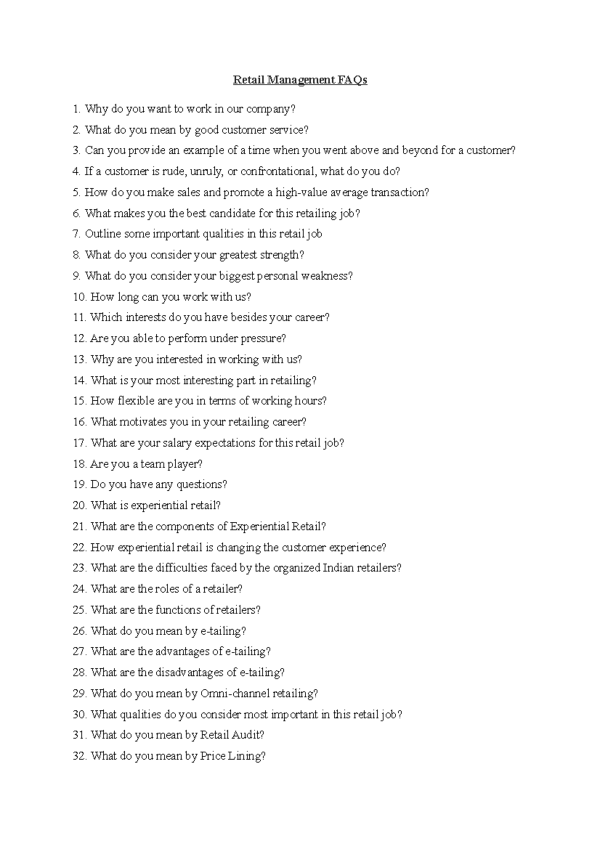 FAQs of Retail Management - Retail Management FAQs Why do you want to ...