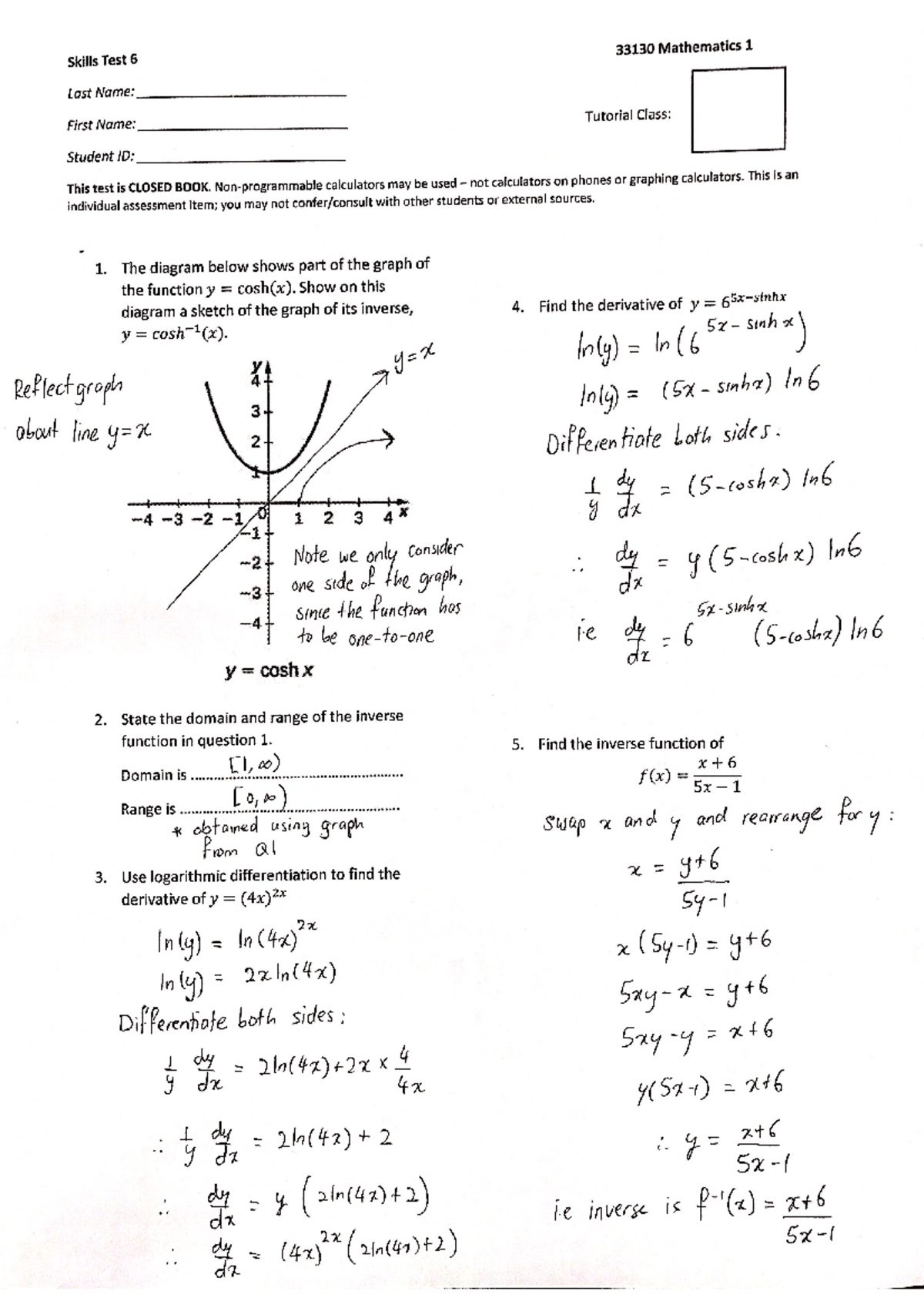 Inverse functions, implicit functions and implicit differentiation Quiz ...