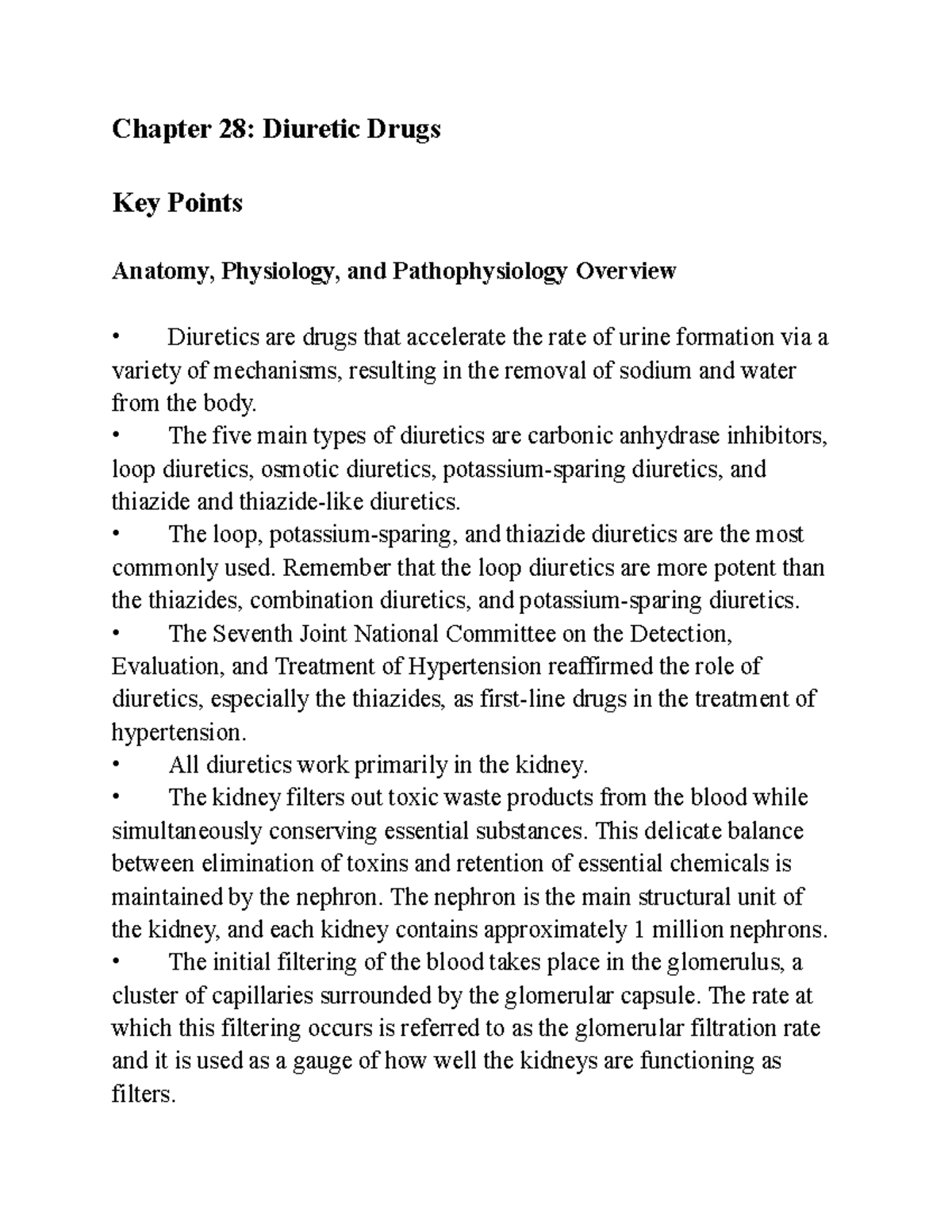 Chp 28 Key Terms - Chapter 28: Diuretic Drugs Key Points Anatomy ...