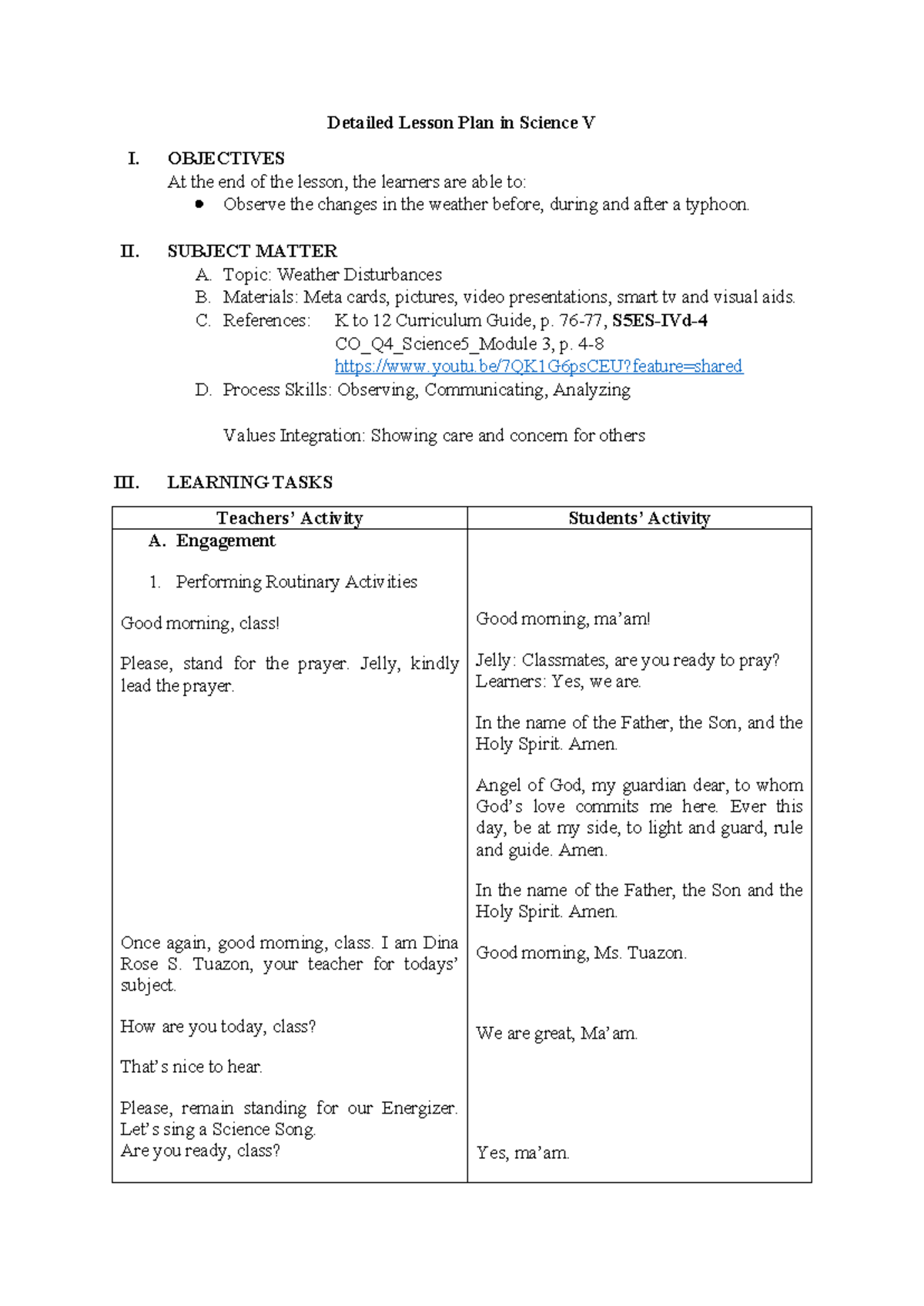 Detailed Lesson Plan in Science 5-1 - OBJECTIVES At the end of the ...
