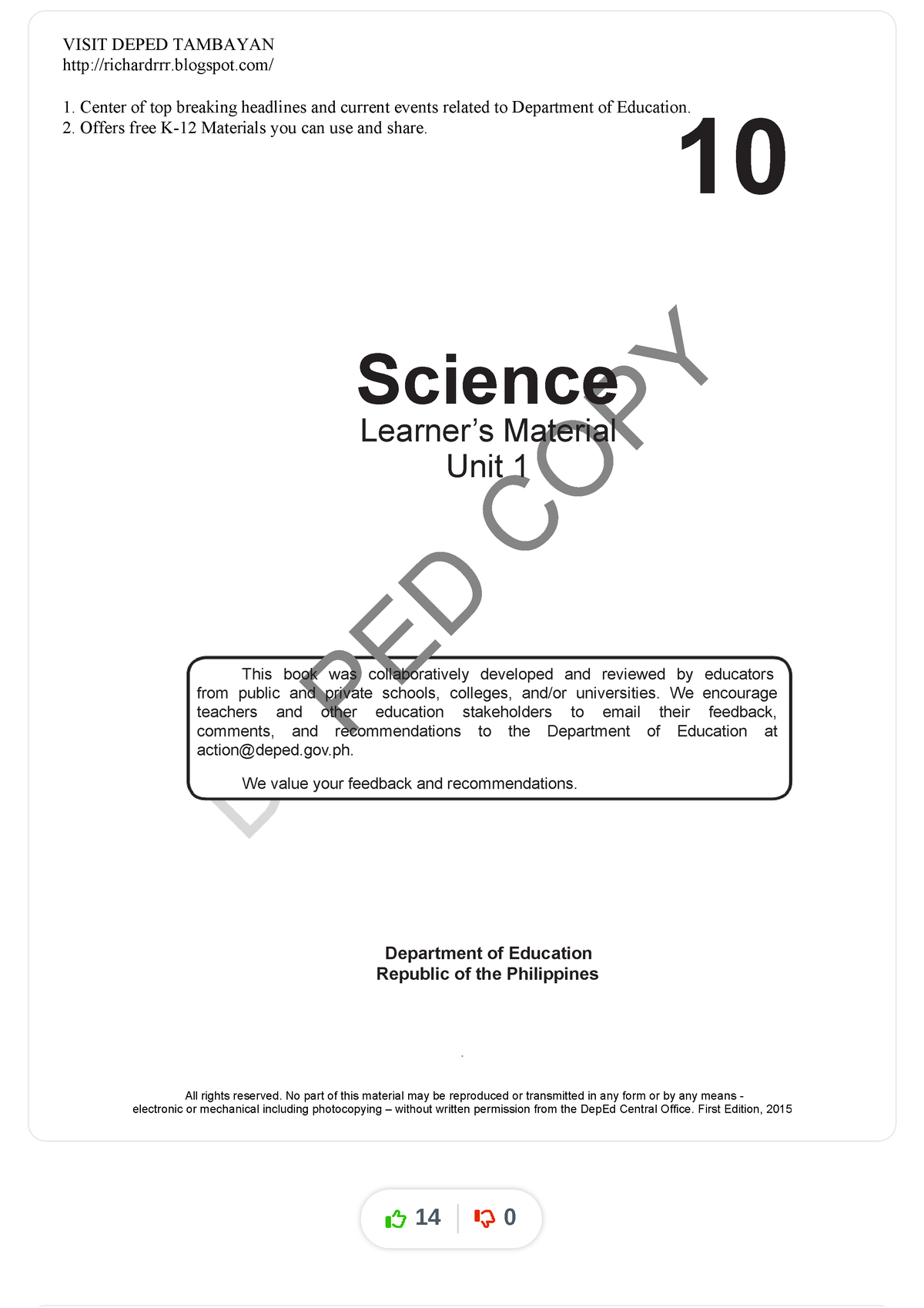 Sci10-lm-u1-lecture-notes-1 Compress - PED COPY 10 Science Department ...