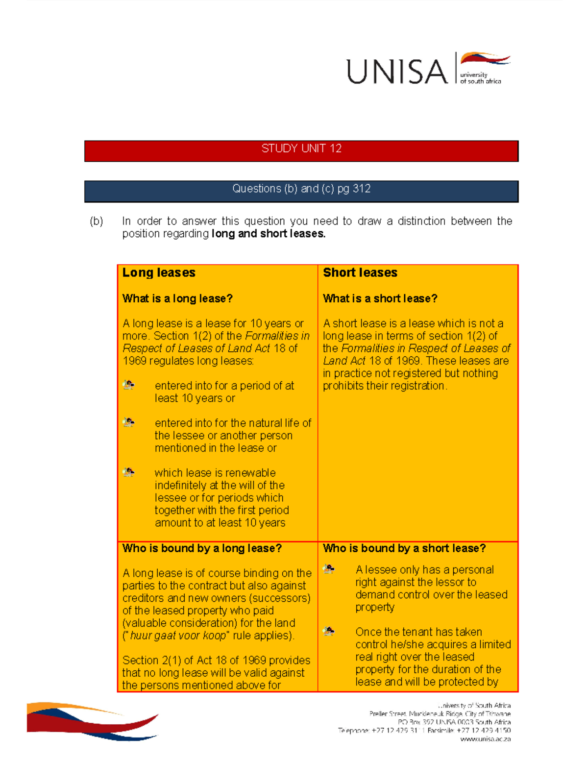 Answer su 12 property law - STUDY UNIT 12 Questions (b) and (c) pg 312 ...