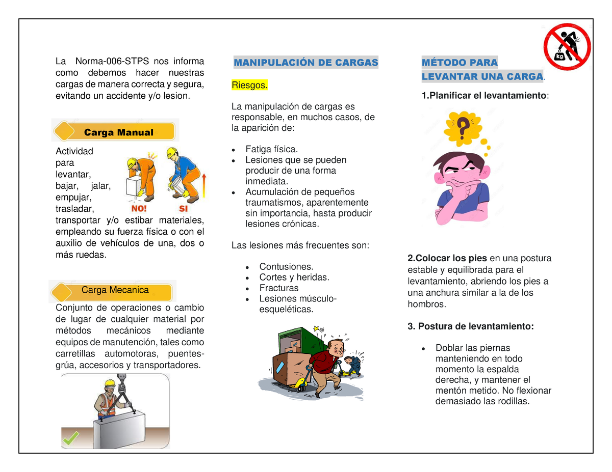 Triptico Levantamioento De Cargas Nom Stps La Norma Stps Nos Informa Como Debemos Sexiezpix 5772