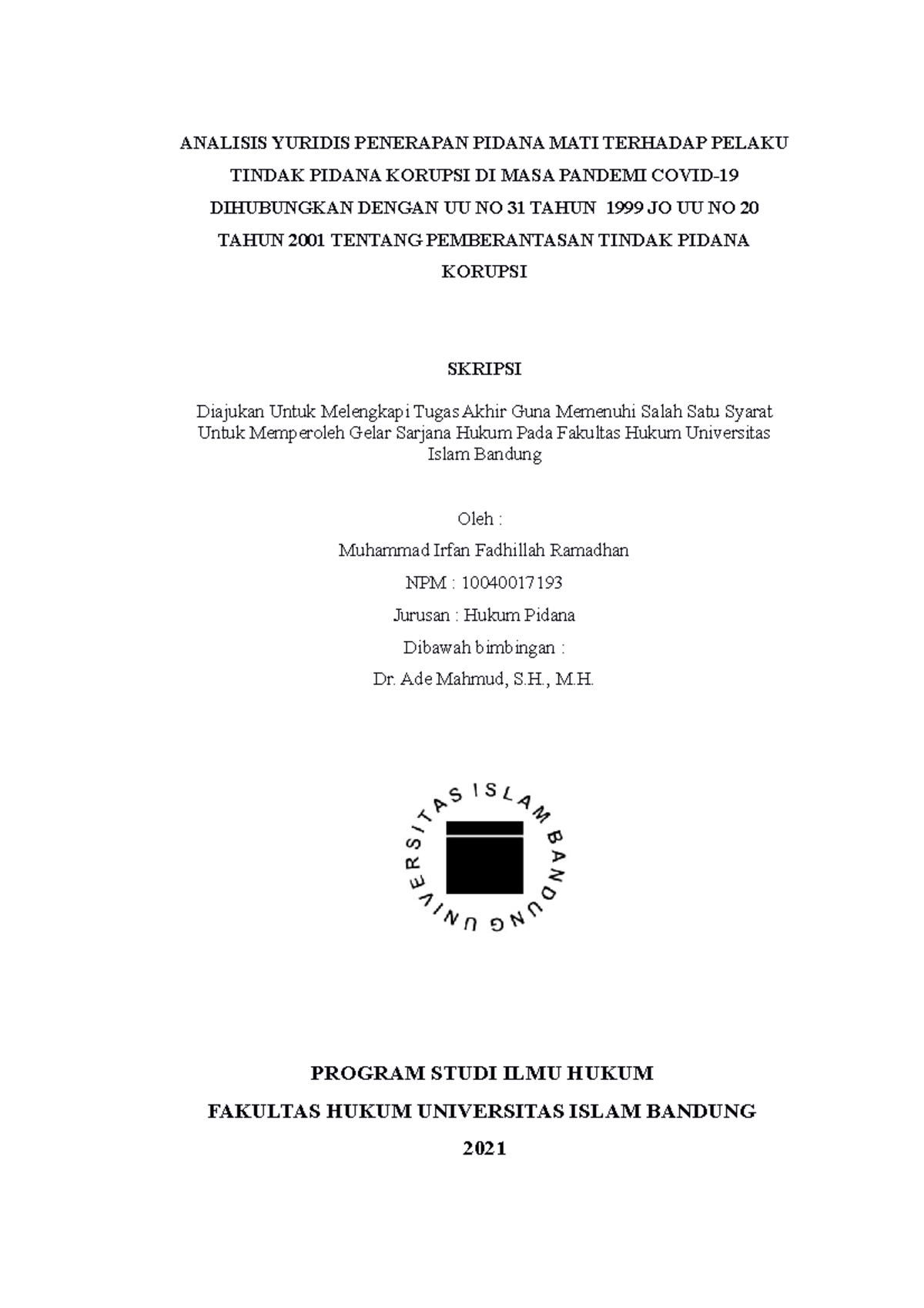 Revisi Skripsi M.Irfan F - ANALISIS YURIDIS PENERAPAN PIDANA MATI ...