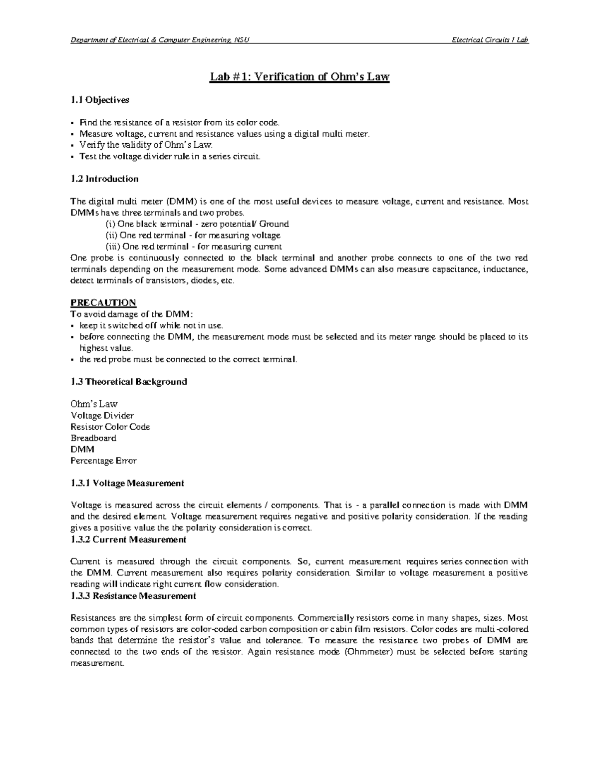 Lab01 Verification of Ohm's Law Lab 1 Verification of Ohm’s Law 1