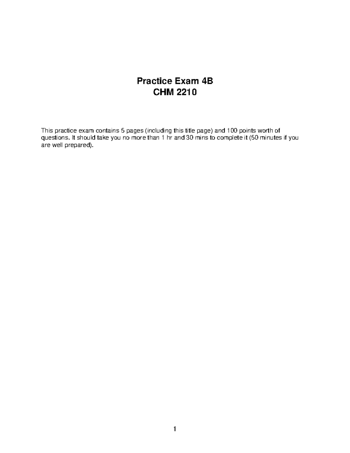 Practice Exam 4B - Practice Exam 4B CHM 2210 This Practice Exam ...