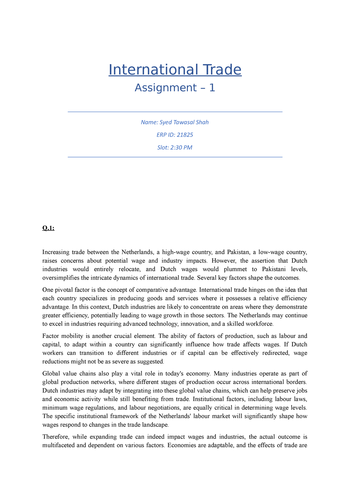 international trade topics for assignment