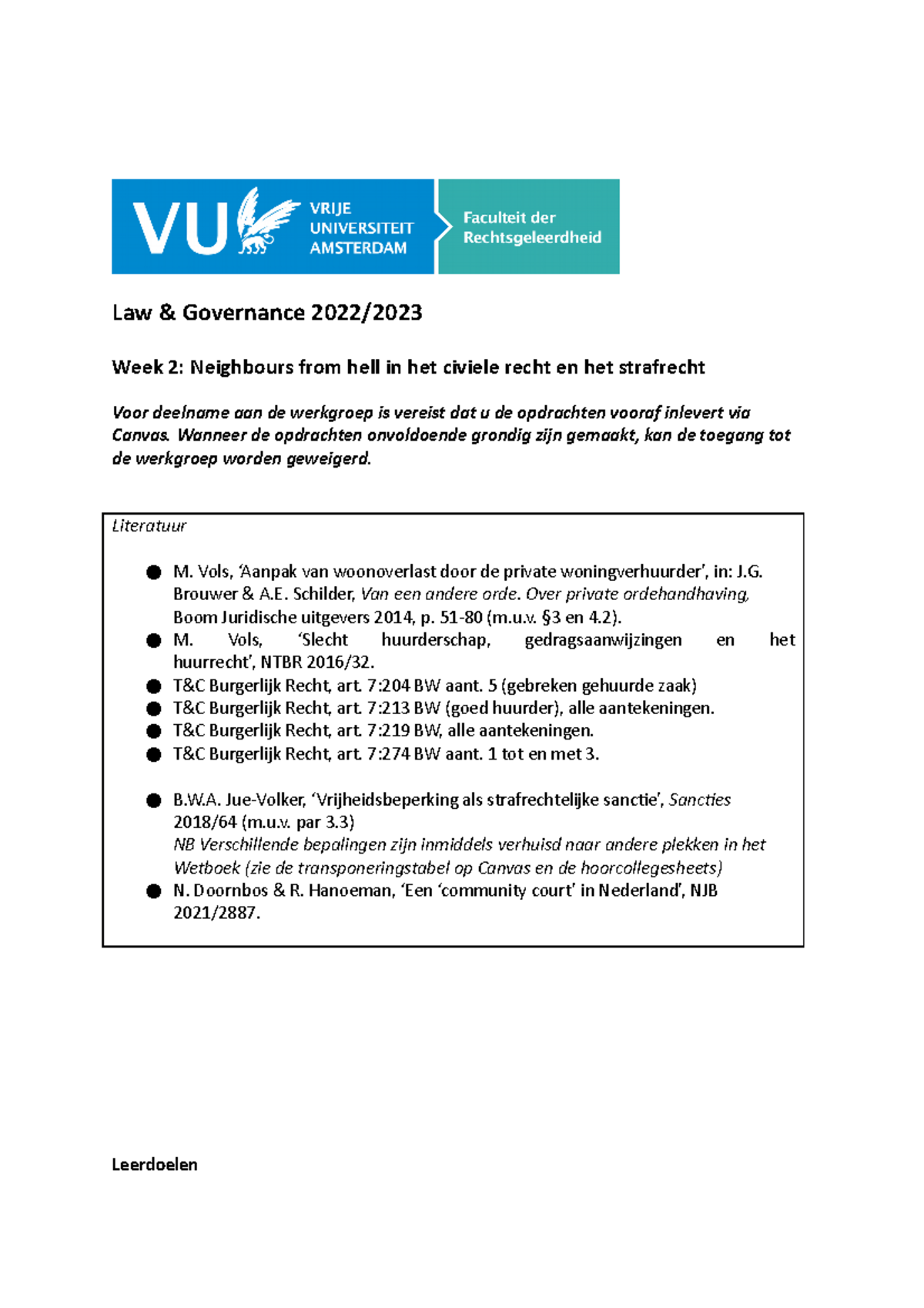 Werkgroep 2 - Opgaves En Uitwerkingen - Law & Governance 2022/ Week 2 ...