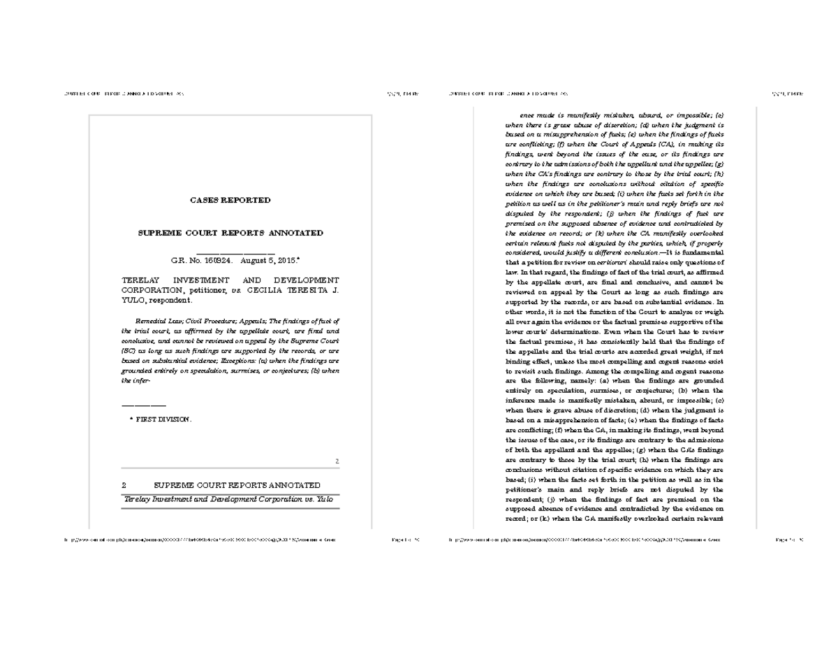 6. Terelay Investment and Development Corp. v. Yulo CASES REPORTED