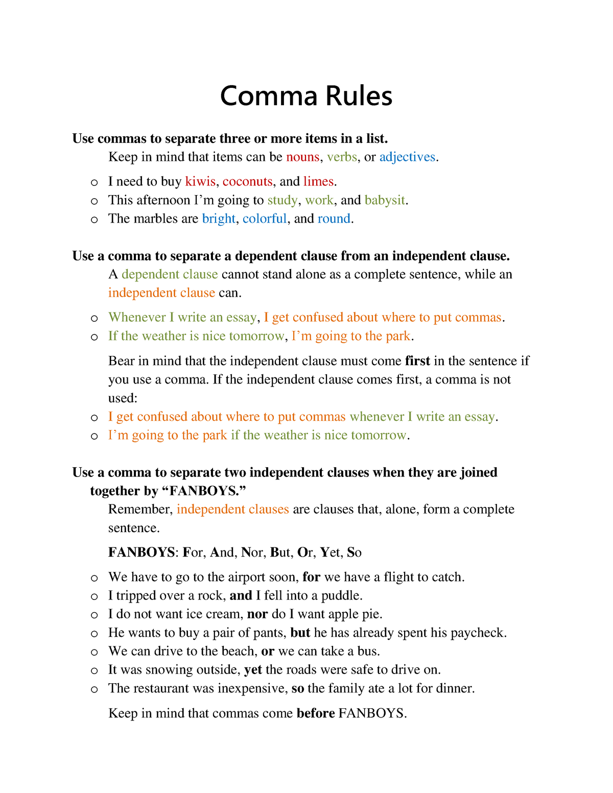 Comma Rules Comma Rules Use Commas To Separate Three Or More Items In A List Keep In Mind 4723