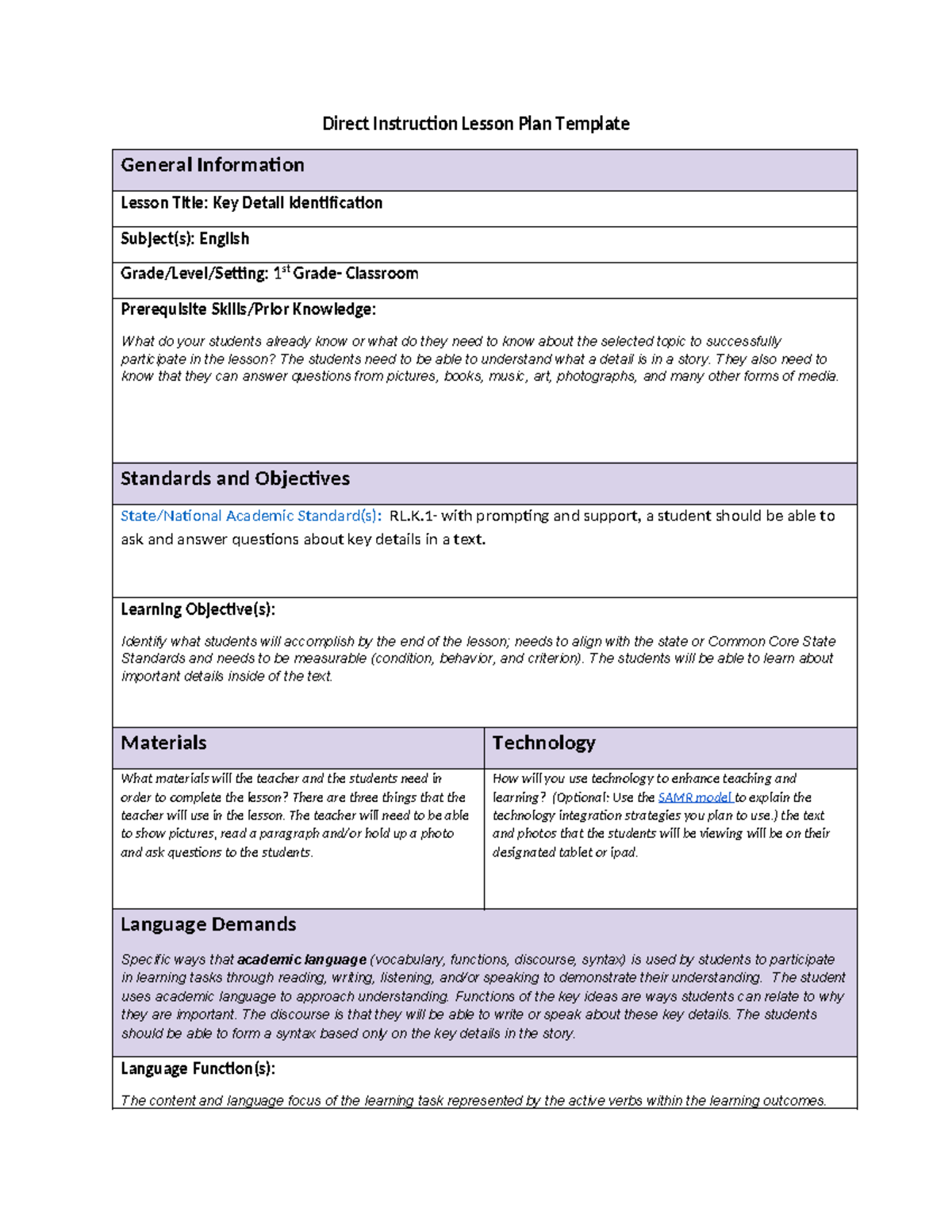 Direct instruction lesson plan - Direct Instruction Lesson Plan ...