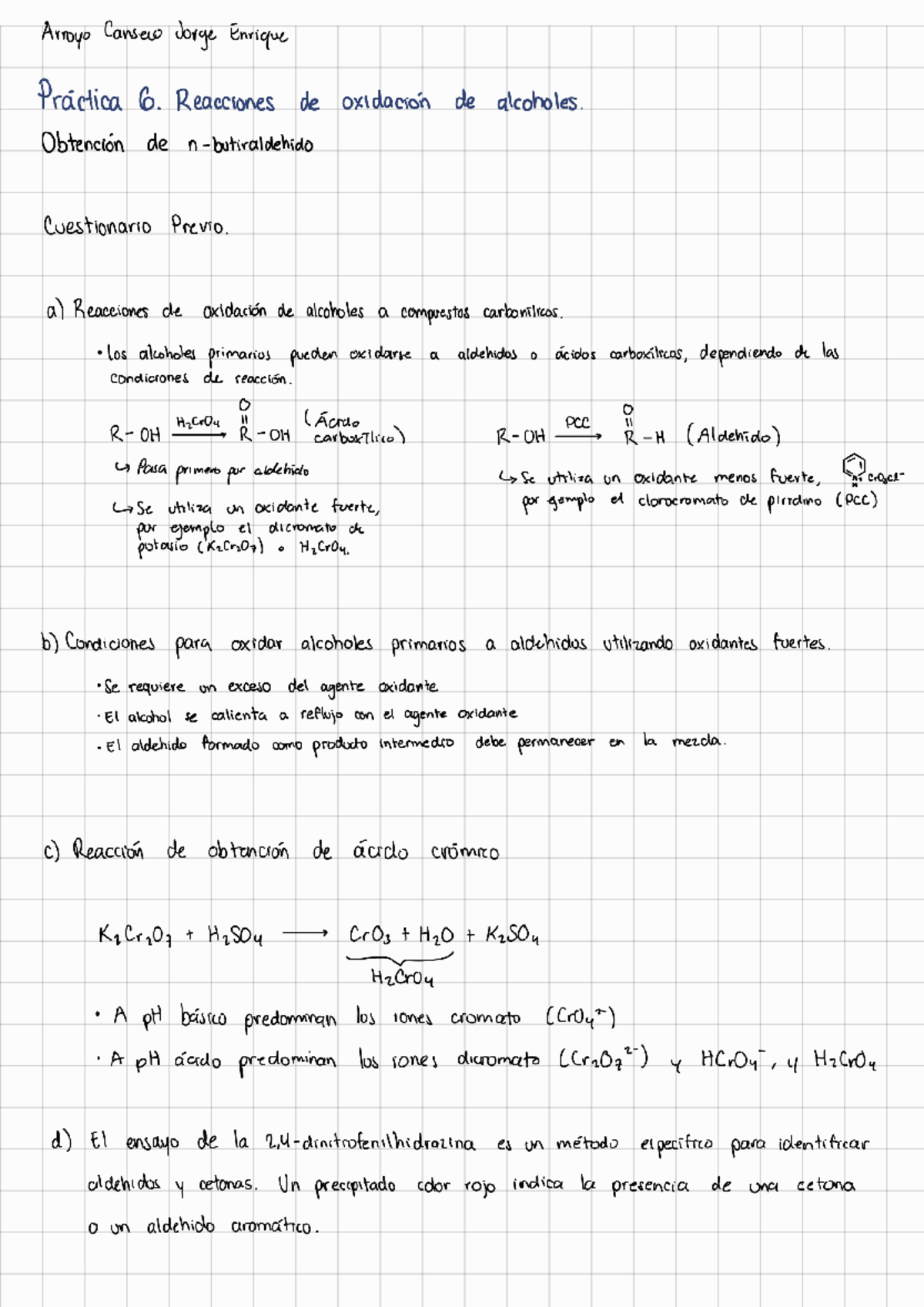 Previo Y Mecanismo De Reacciones Redox Arroyo Canseco Jorge Química