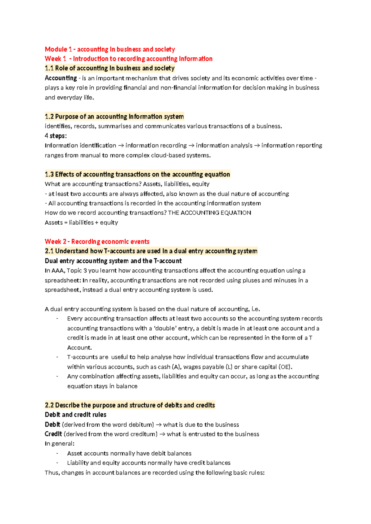 ABS Notes - Module 1 - accounting in business and society Week 1 ...