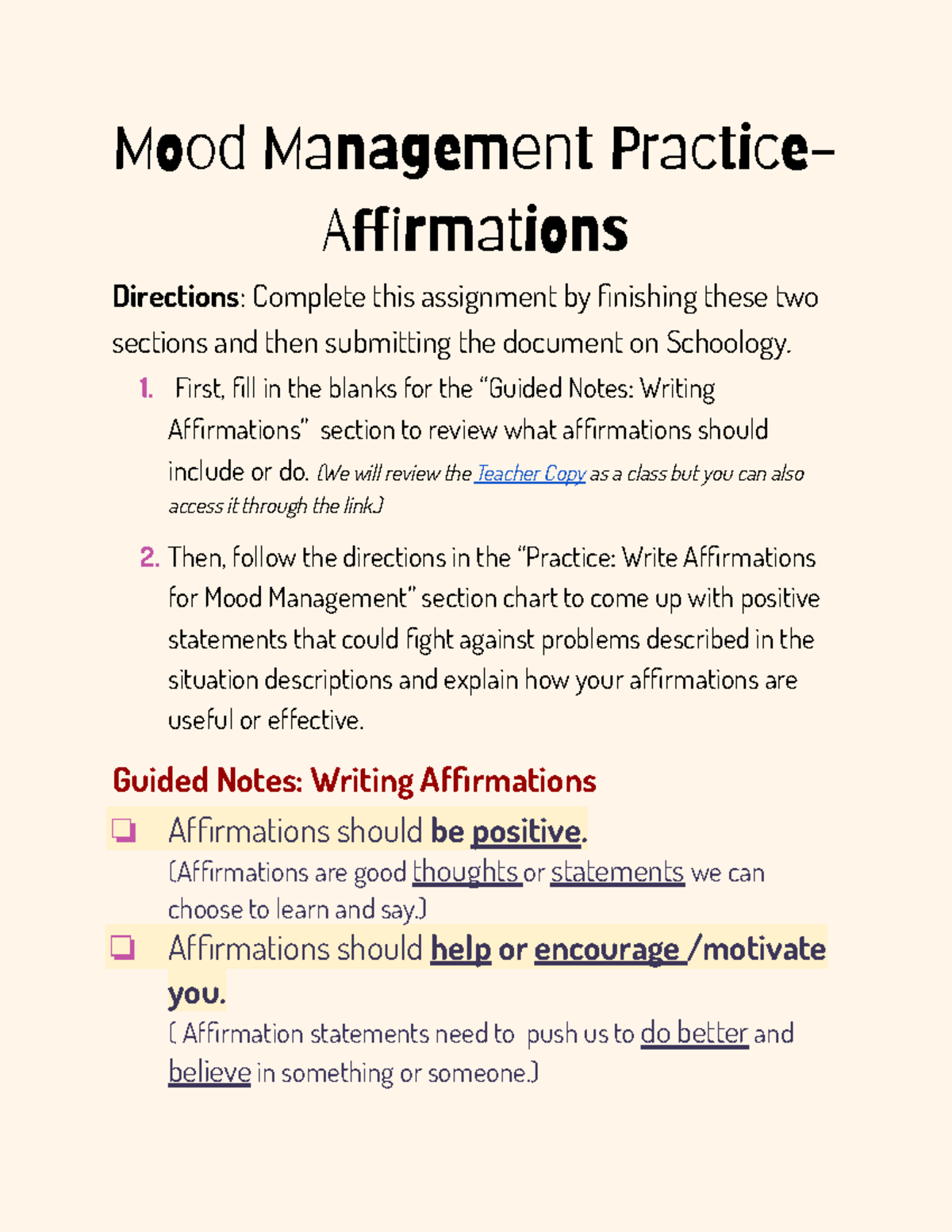 Mood Management Practice- Affirmations - Mo Magen Pacce- Aratos ...