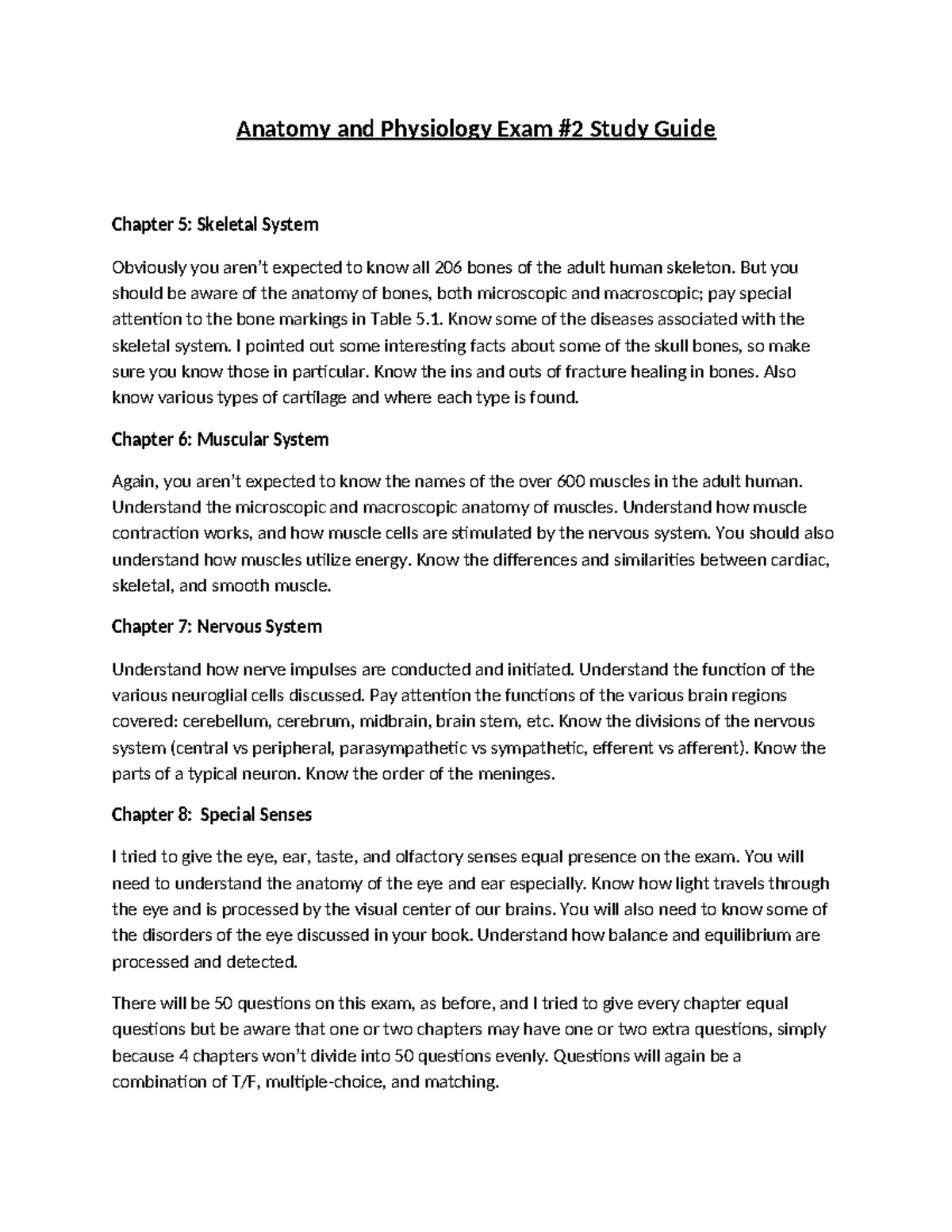 AP I Exam 2 Study Guide - notes - Anatomy and Physiology Exam #2 Study ...