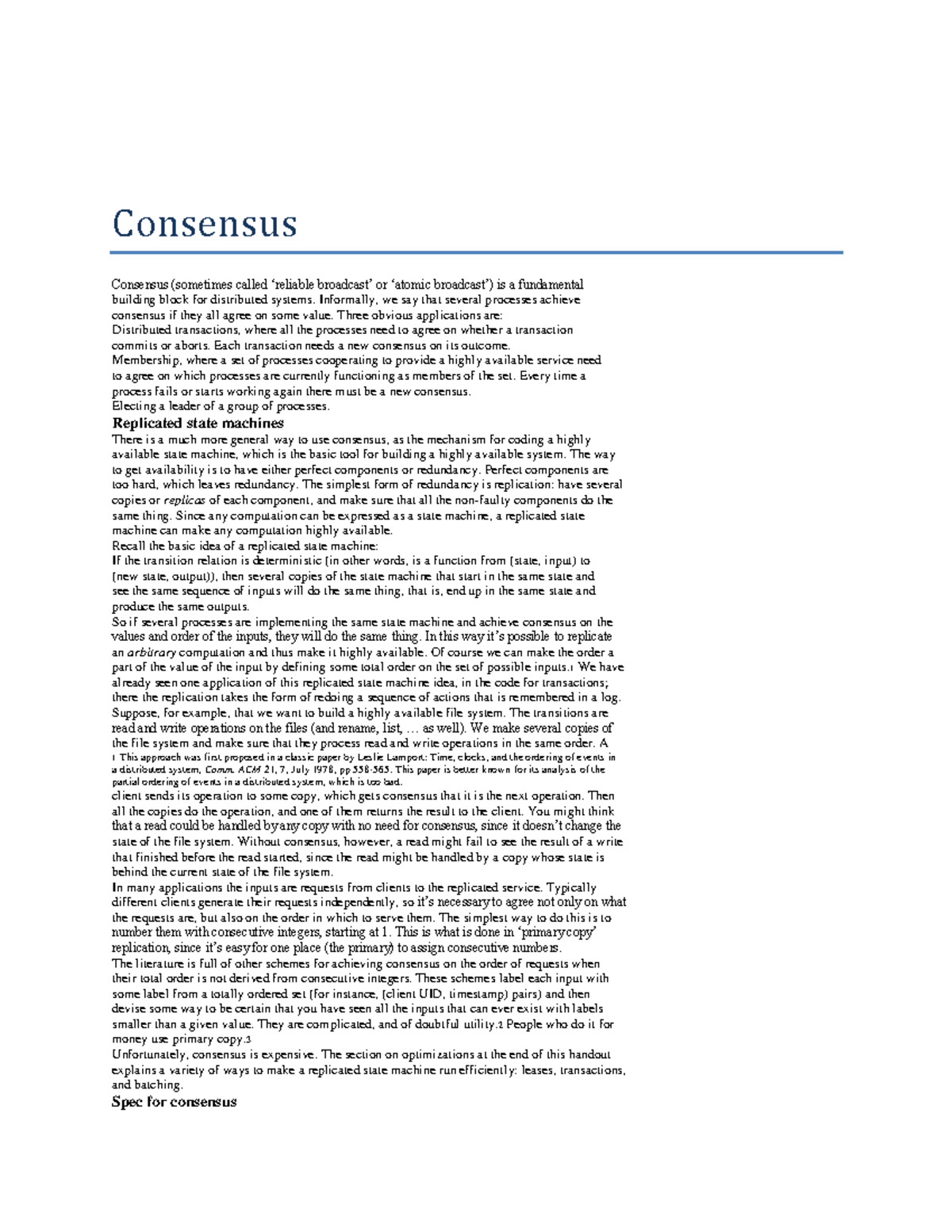 Consensus - Consensus Consensus (sometimes Called „reliable Broadcast ...