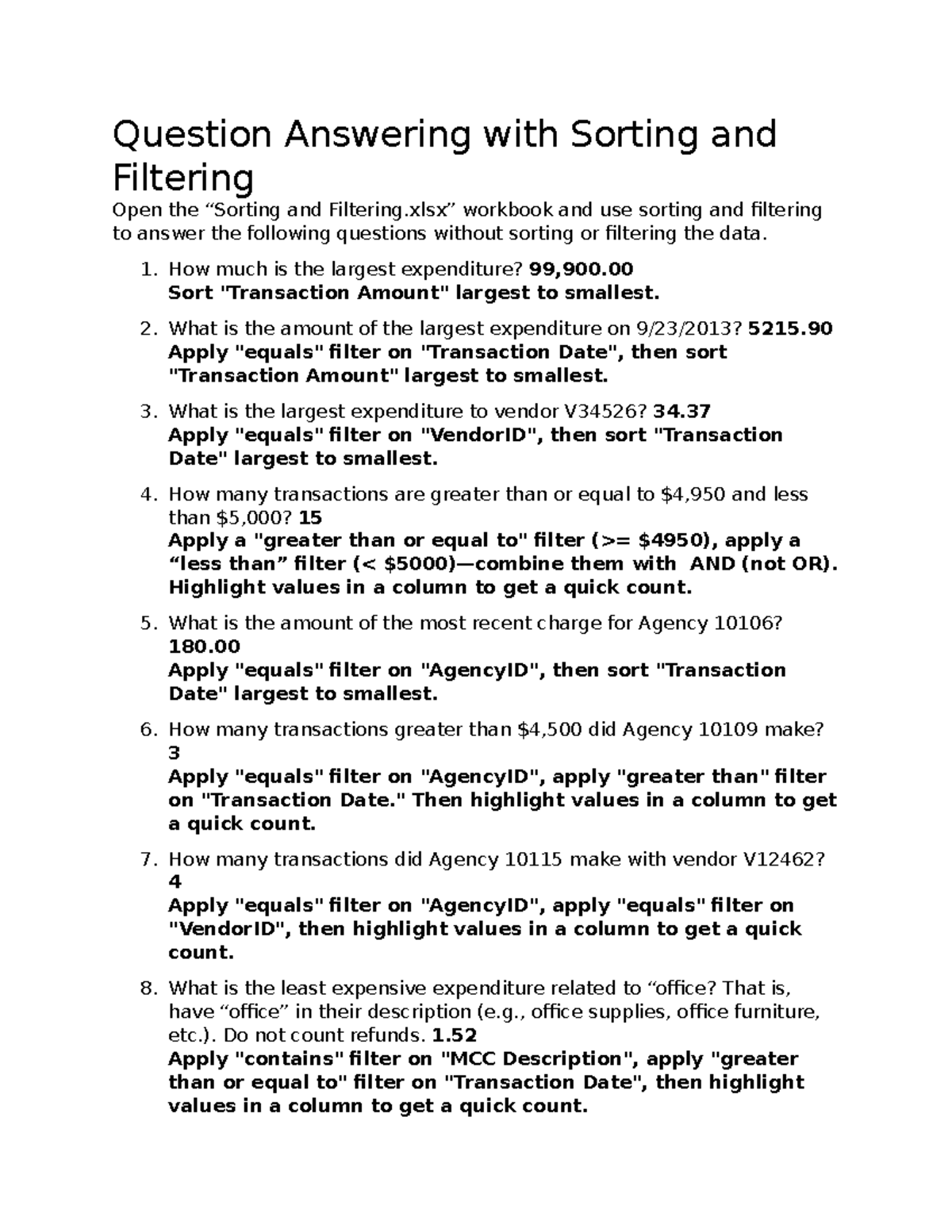 Assignment II Solution Sorting and Filtering - Question Answering with ...