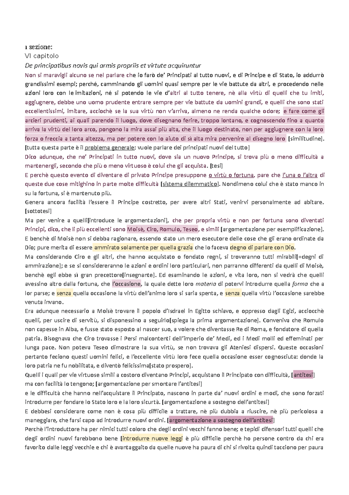 "Il principe" di Machiavelli - 1 sezione: VI capitolo De principatibus ...