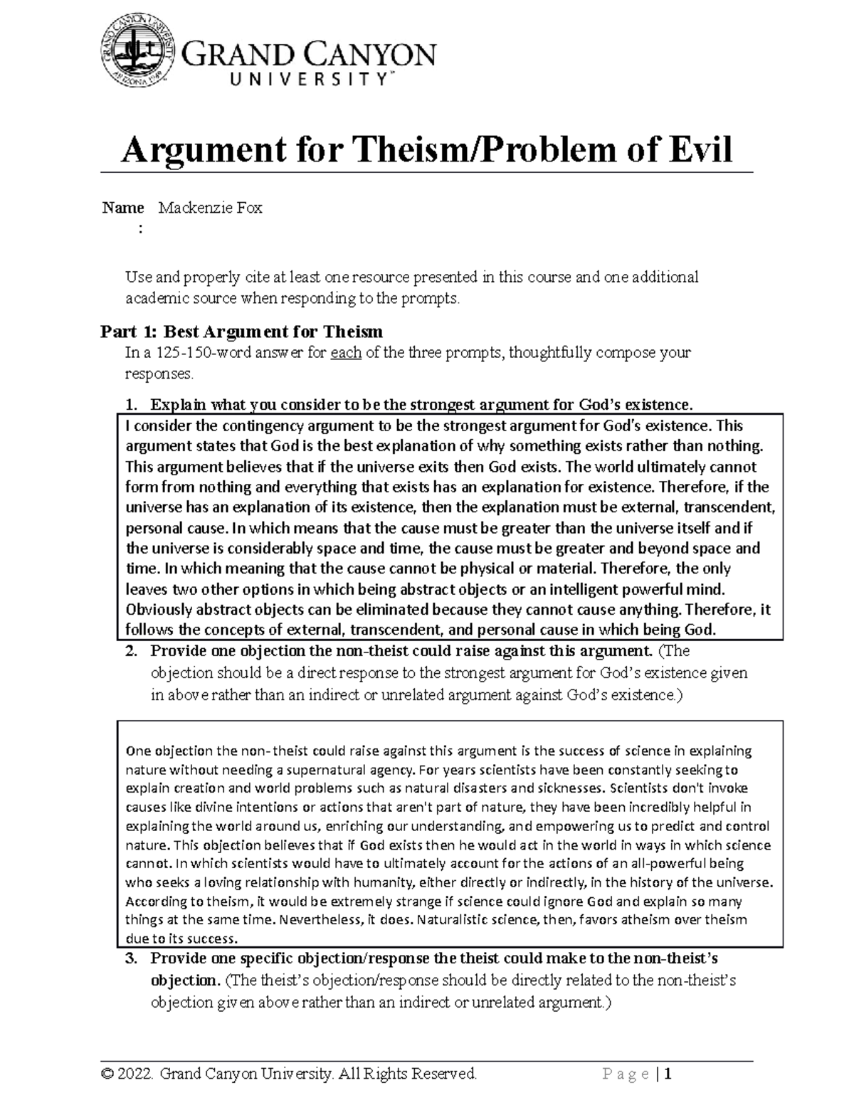 the problem of evil argument essays