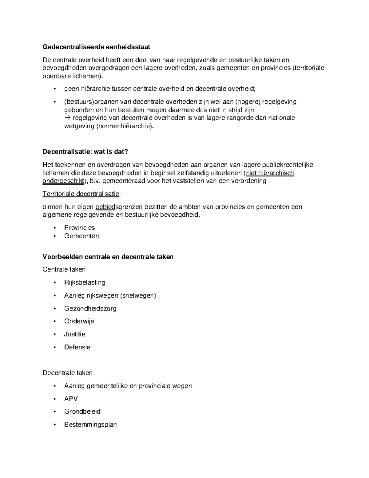 College 2 - Samenvatting Van Week 2 - Gedecentraliseerde Eenheidsstaat ...