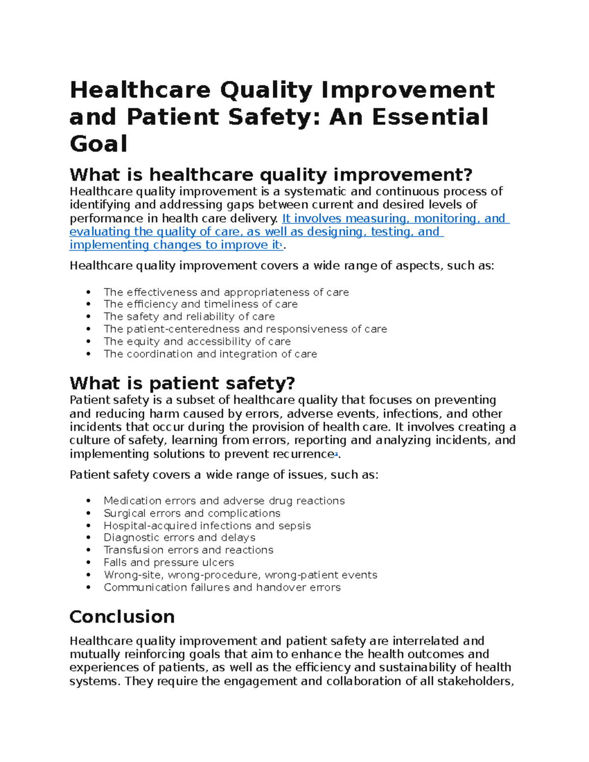 Healthcare Quality Improvement And Patient Safety - It Involves ...