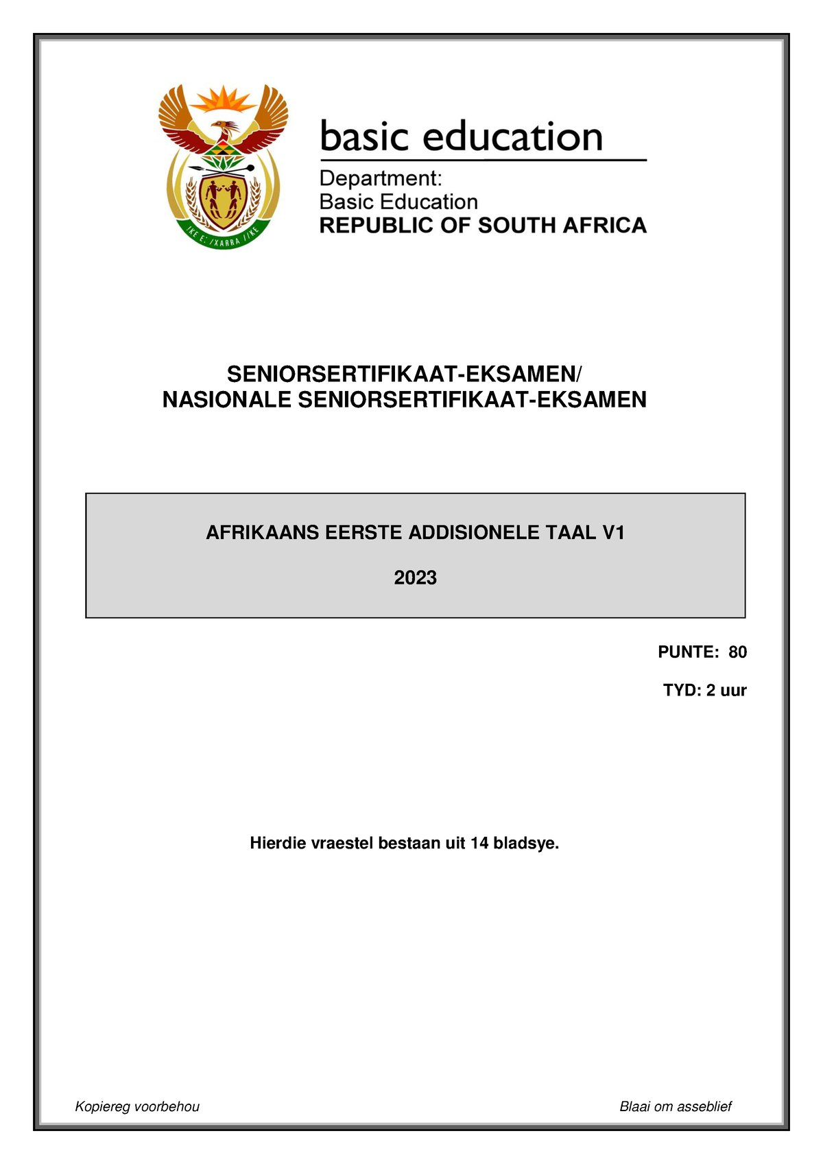 Afrikaans FAL P1 May-June 2023 - SENIORSERTIFIKAAT-EKSAMEN/ NASIONALE ...