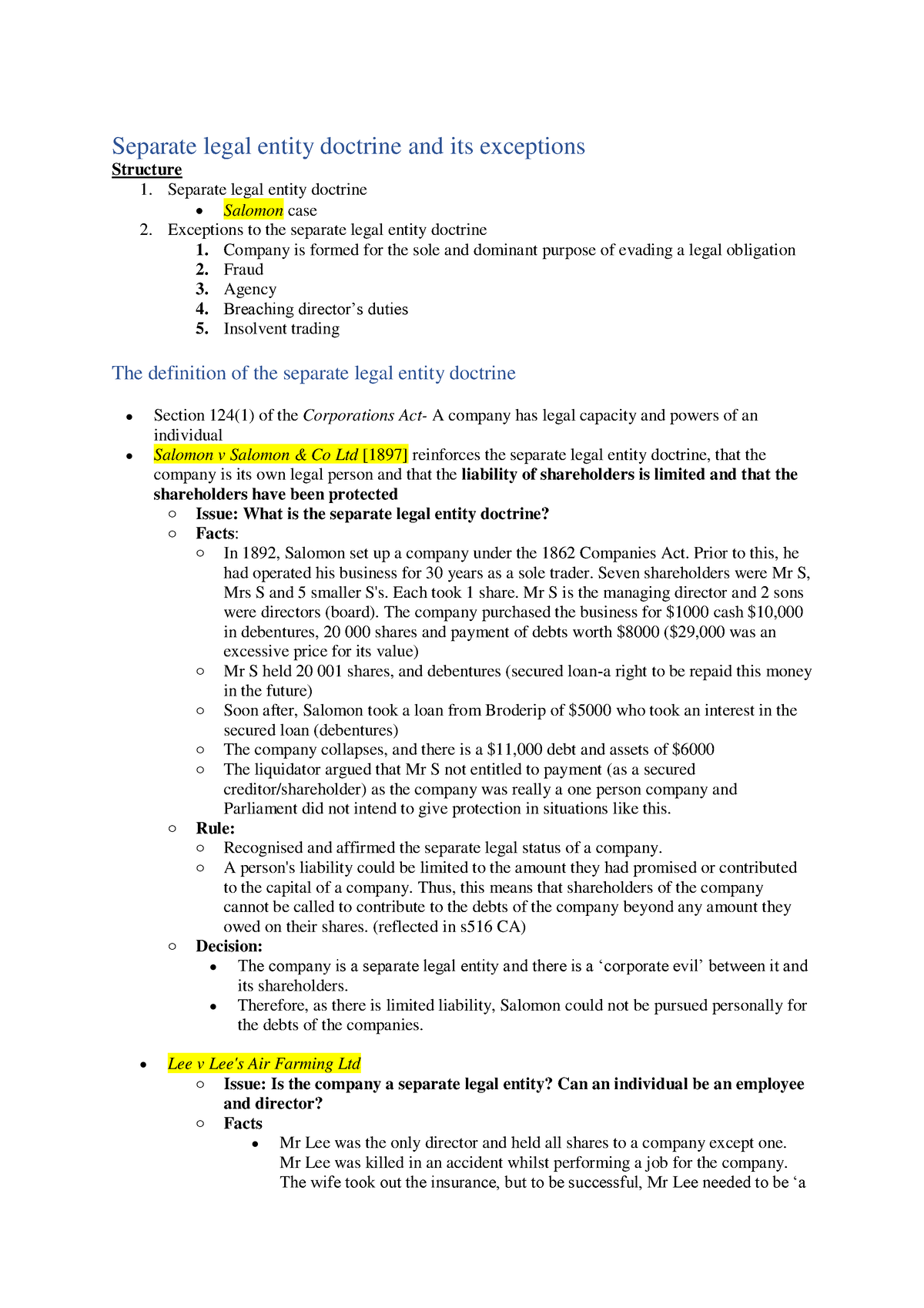 assignment of separate legal entity