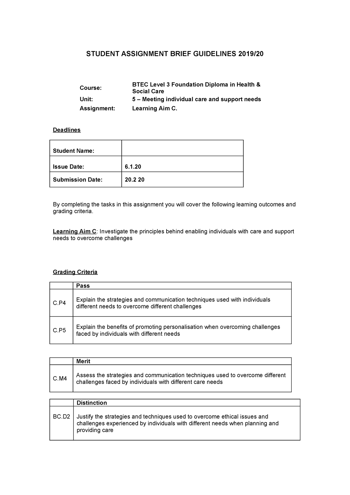 btec assignment guidelines for students