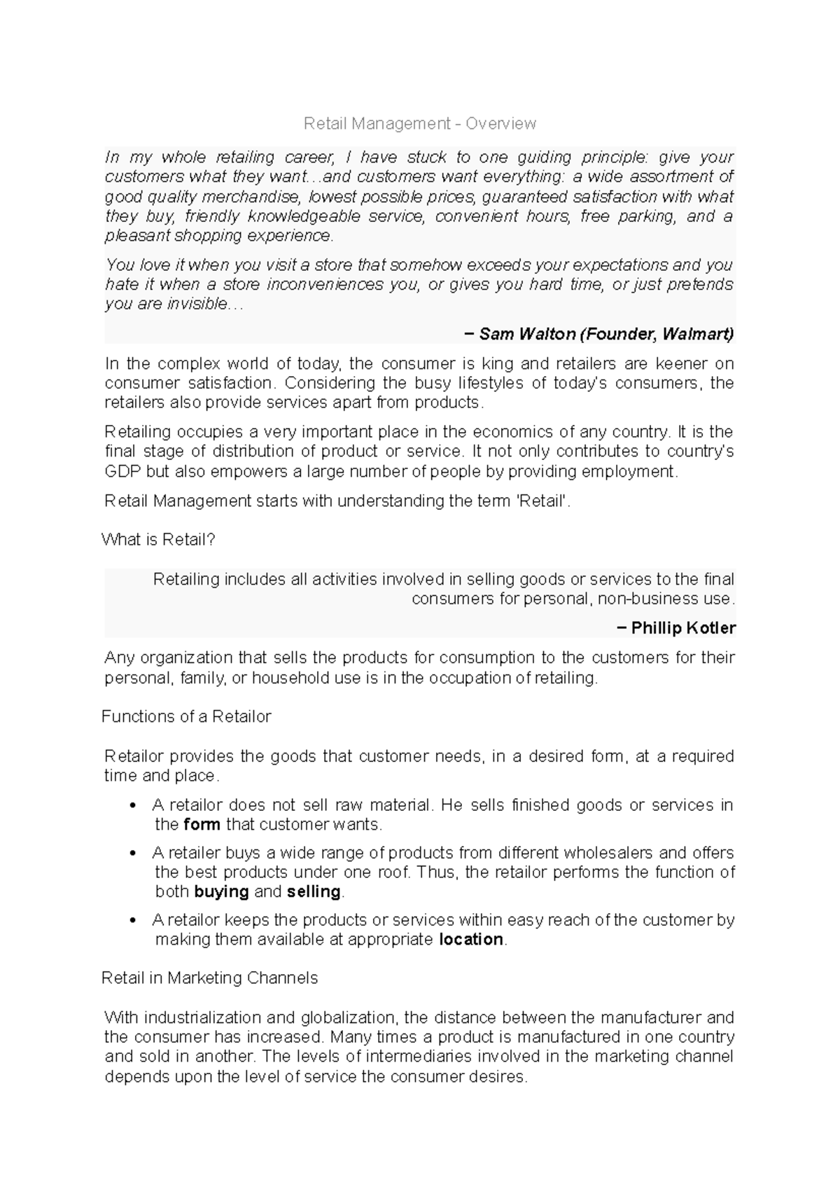 Retail notes - nil - Retailing and Supply Chain Management - Studocu