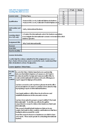 Unit 5 Learning Aim A & B Assignment 1 - Unit 5: International Business ...