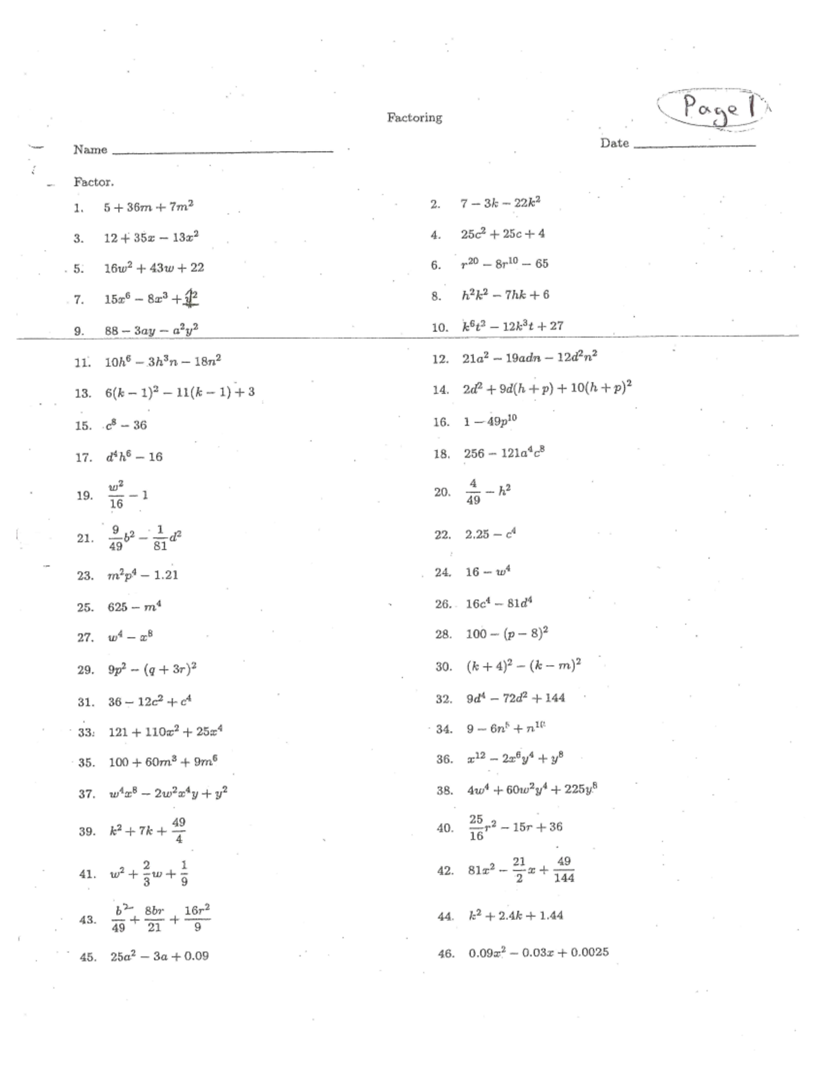 1.03 Factor Review practice problems Math 127 Studocu
