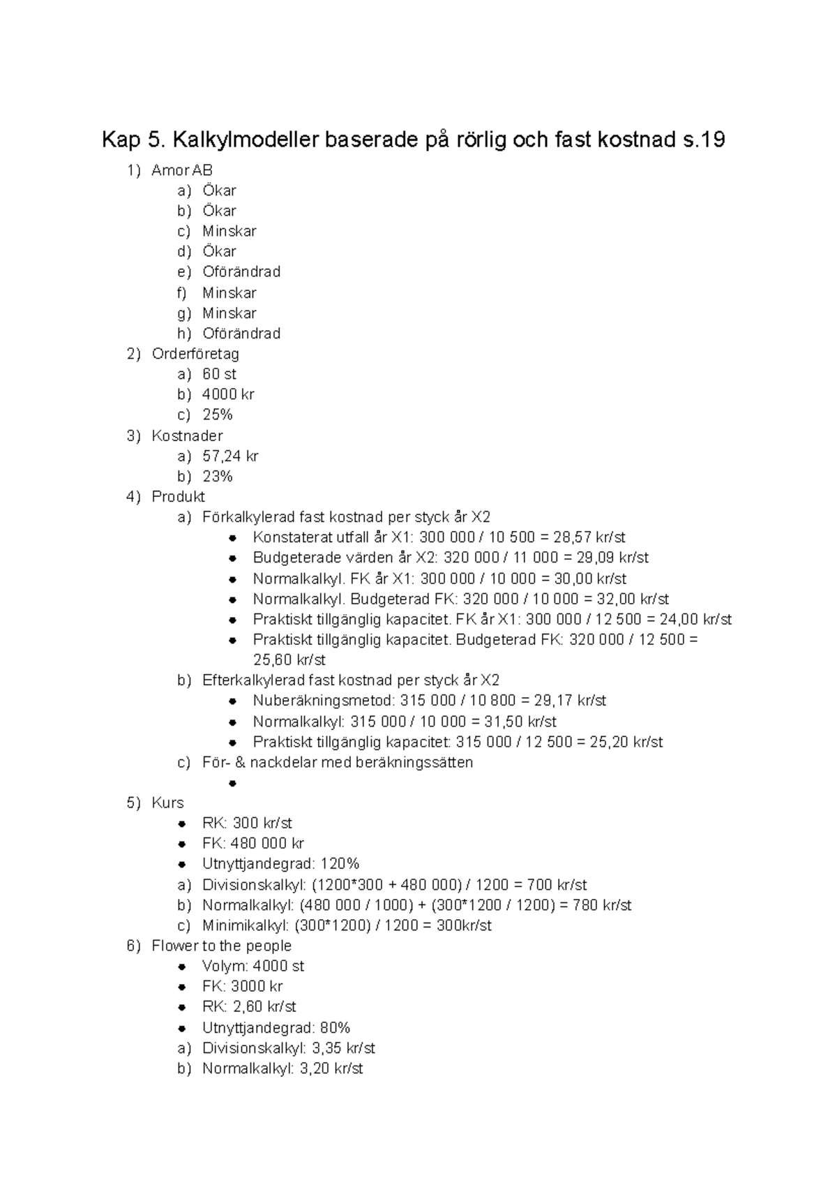 Kalkylering Och Investeringsbedömning - Övningar - Kap 5 ...