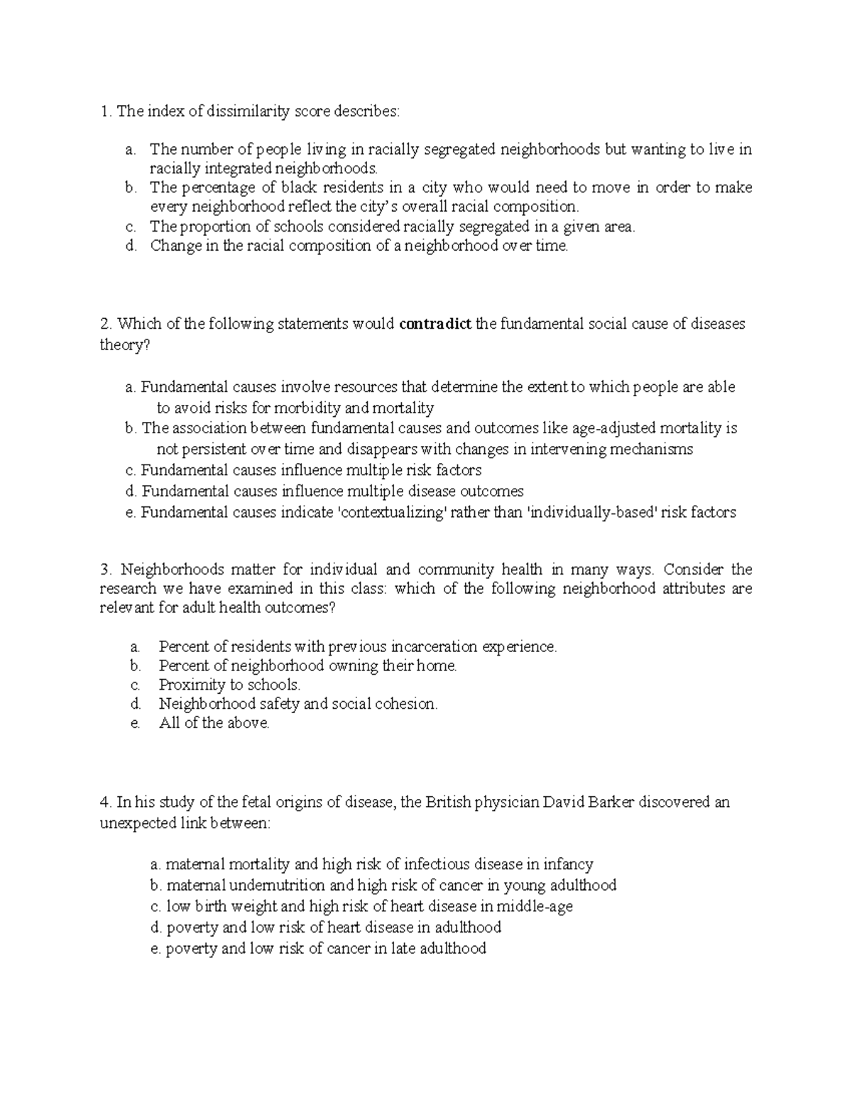 Example Exam Qs v1-2 - The index of dissimilarity score describes: a ...