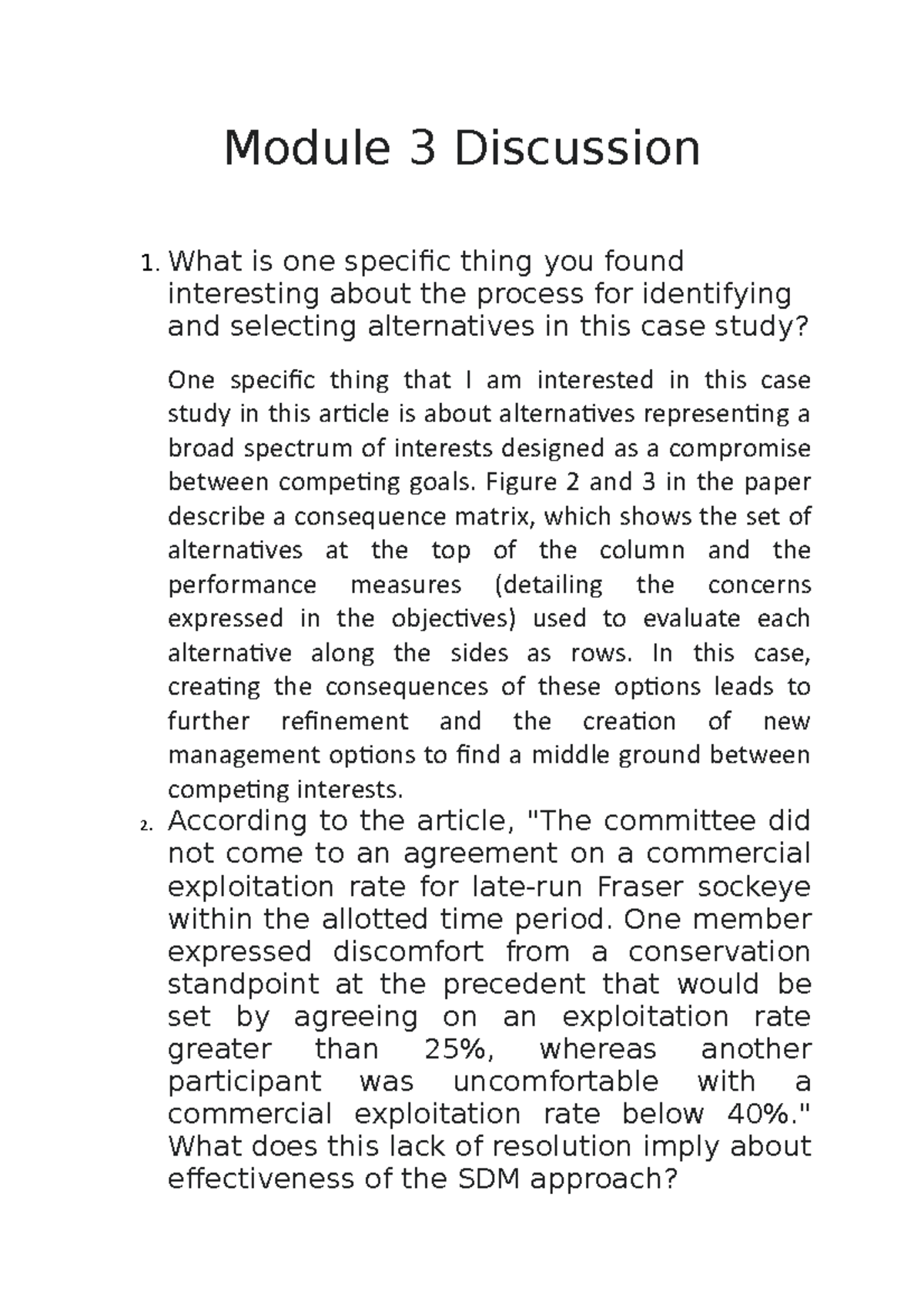 Module 3 Discussion process for identifying and selecting