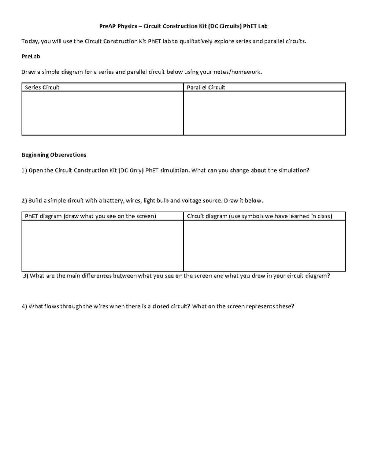Phet Circuit Lab Answer Key Capacitance