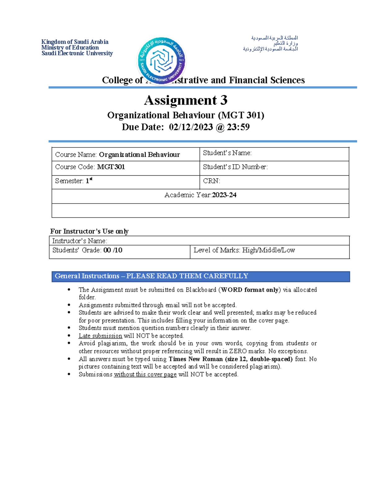 MGT301- Assignment 3-1St-2023-2024 - Kingdom Of Saudi Arabia Ministry ...