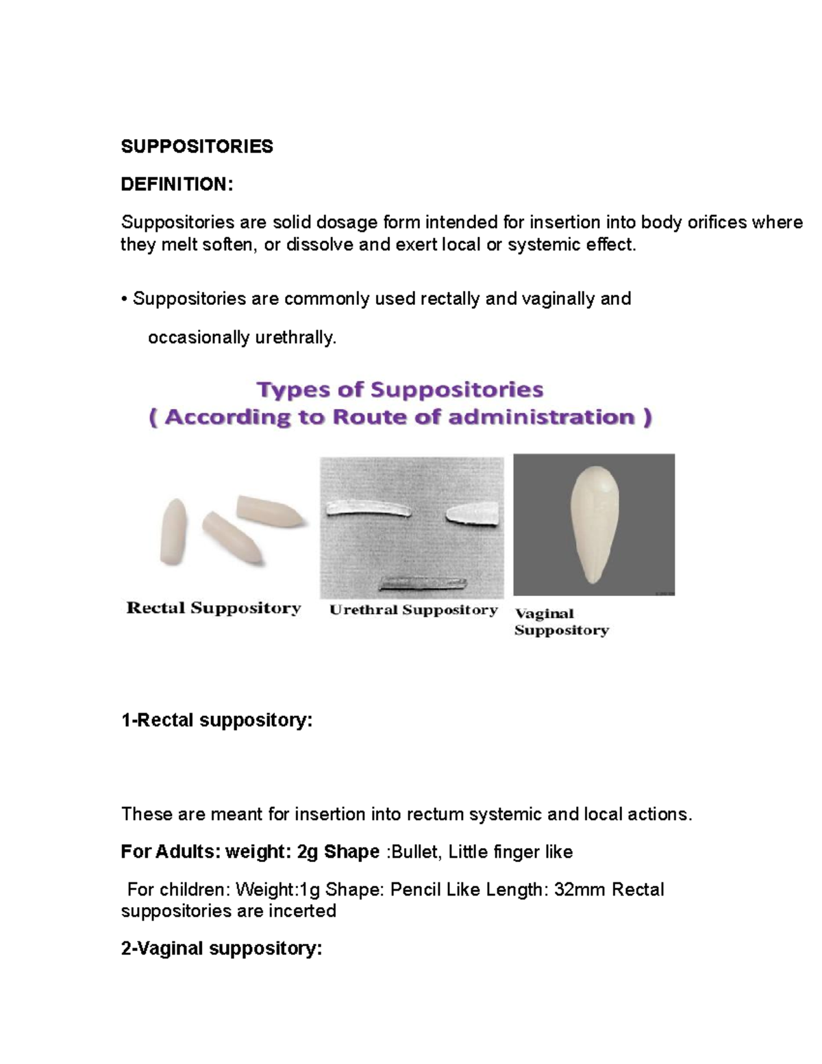 Suppositories (1)dosage form SUPPOSITORIES DEFINITION Suppositories