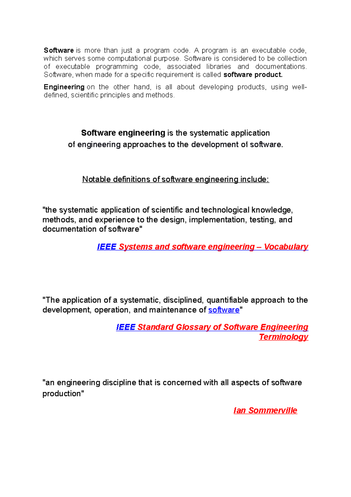 Software Engineer class notes provided by teacher - Software is more ...