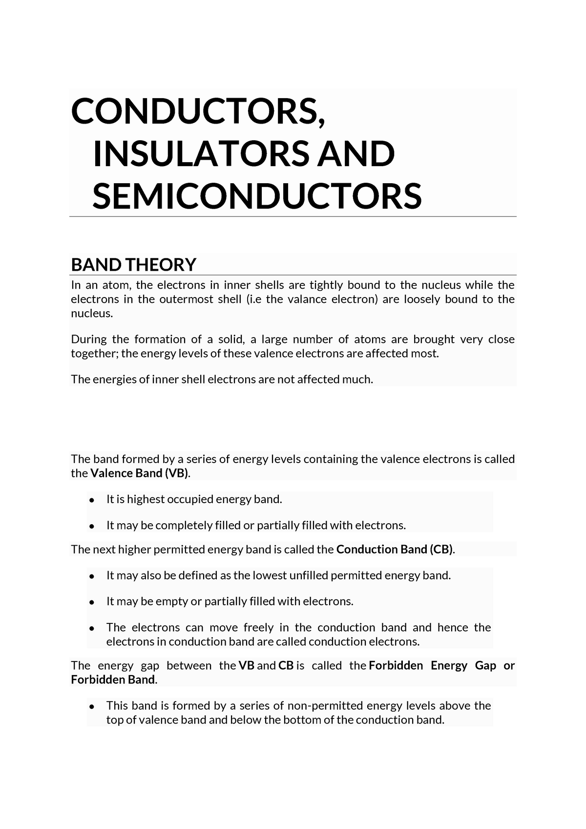 Conductors, Insulators And Semiconductors - CONDUCTORS, INSULATORS AND ...