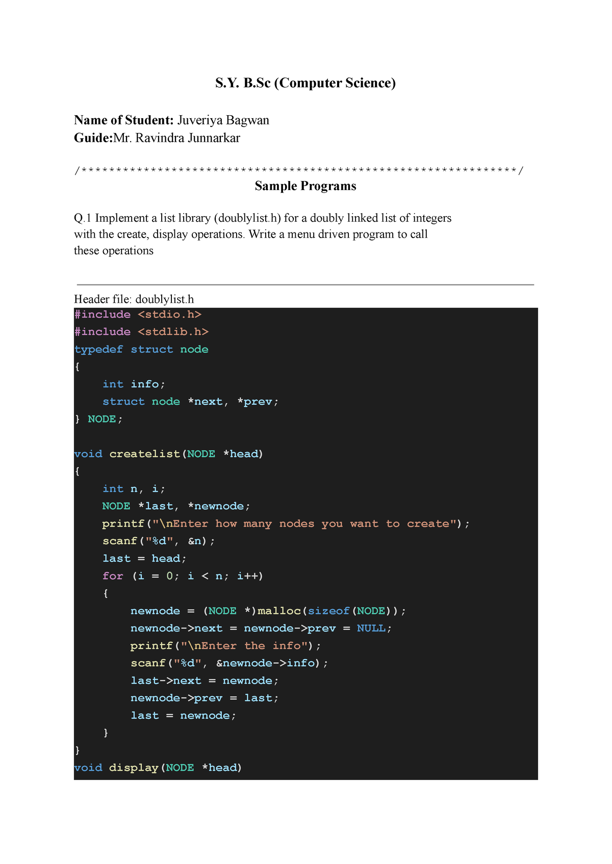 Data Structures And Algorithm - S. B (Computer Science) Name Of Student ...