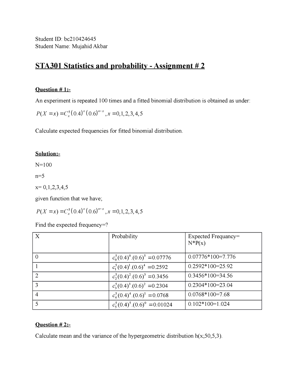 sta301 assignment no 2