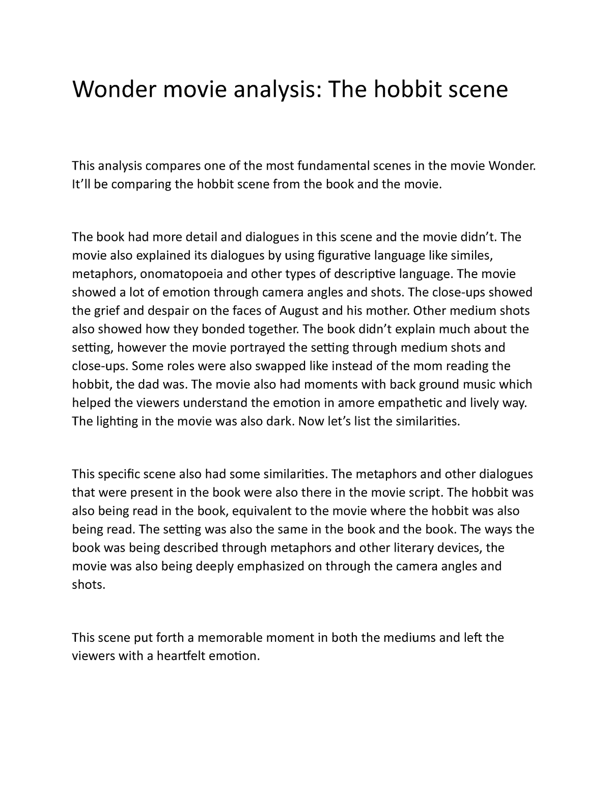 essay on the movie wonder