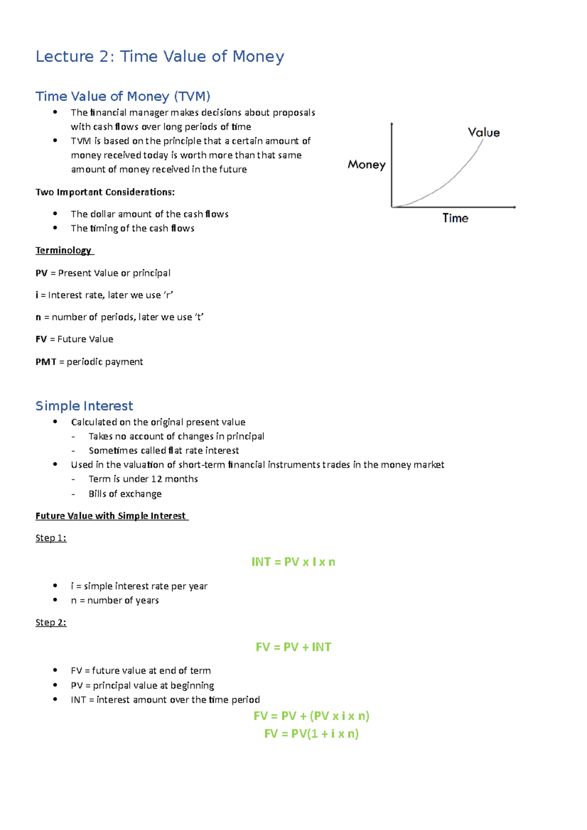 Lecture 2 Time Value of Money - Lecture 2: Time Value of Money Time ...