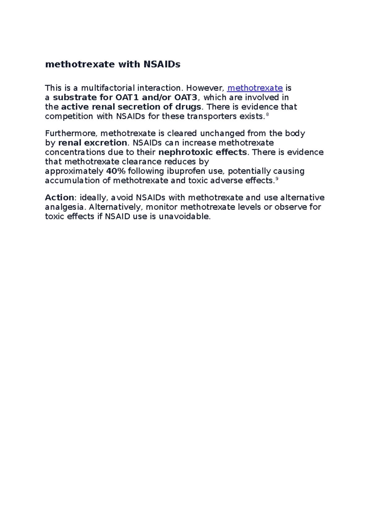 Methotrexate with Nsaids osce notes methotrexate with NSAIDs This is