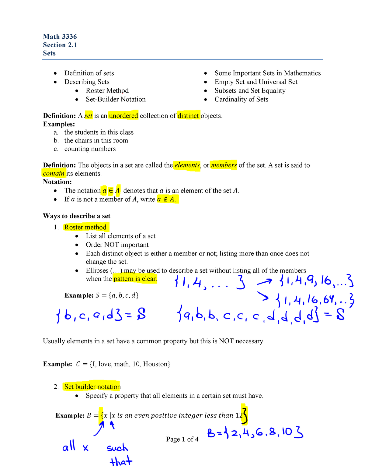 Discrete Mathematics - Lecture 200.200 Sets - Math 200 Section 200 Throughout Set Builder Notation Worksheet