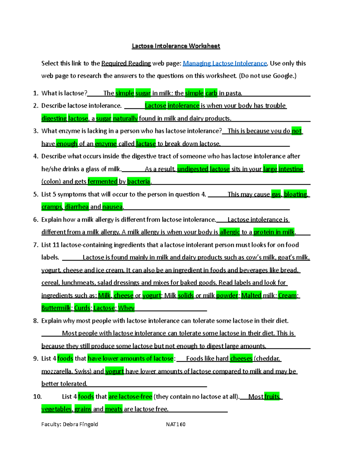 Lactose Intolerance Worksheet Lactose Intolerance Worksheet Select