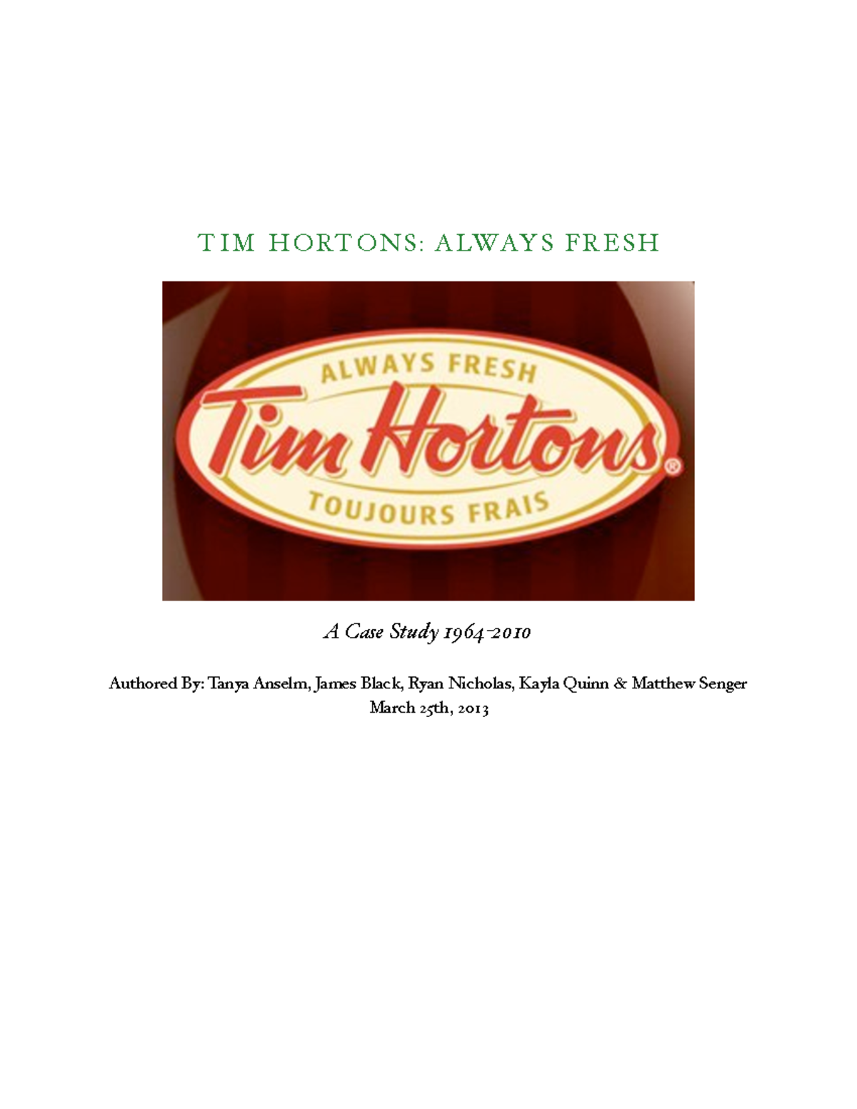 tim hortons case study analysis