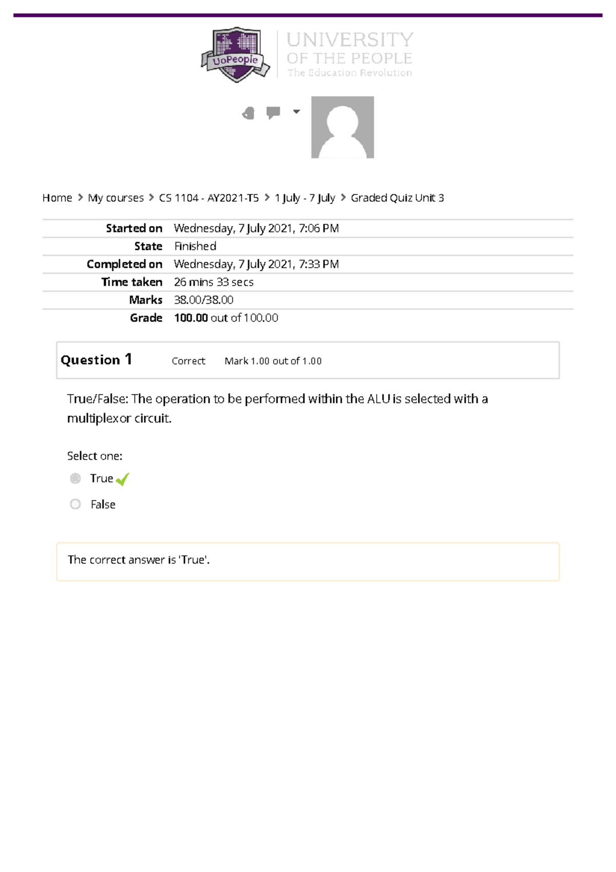 Graded Quiz Unit 3 Attempt Review - Started On Wednesday, 7 July 2021 ...