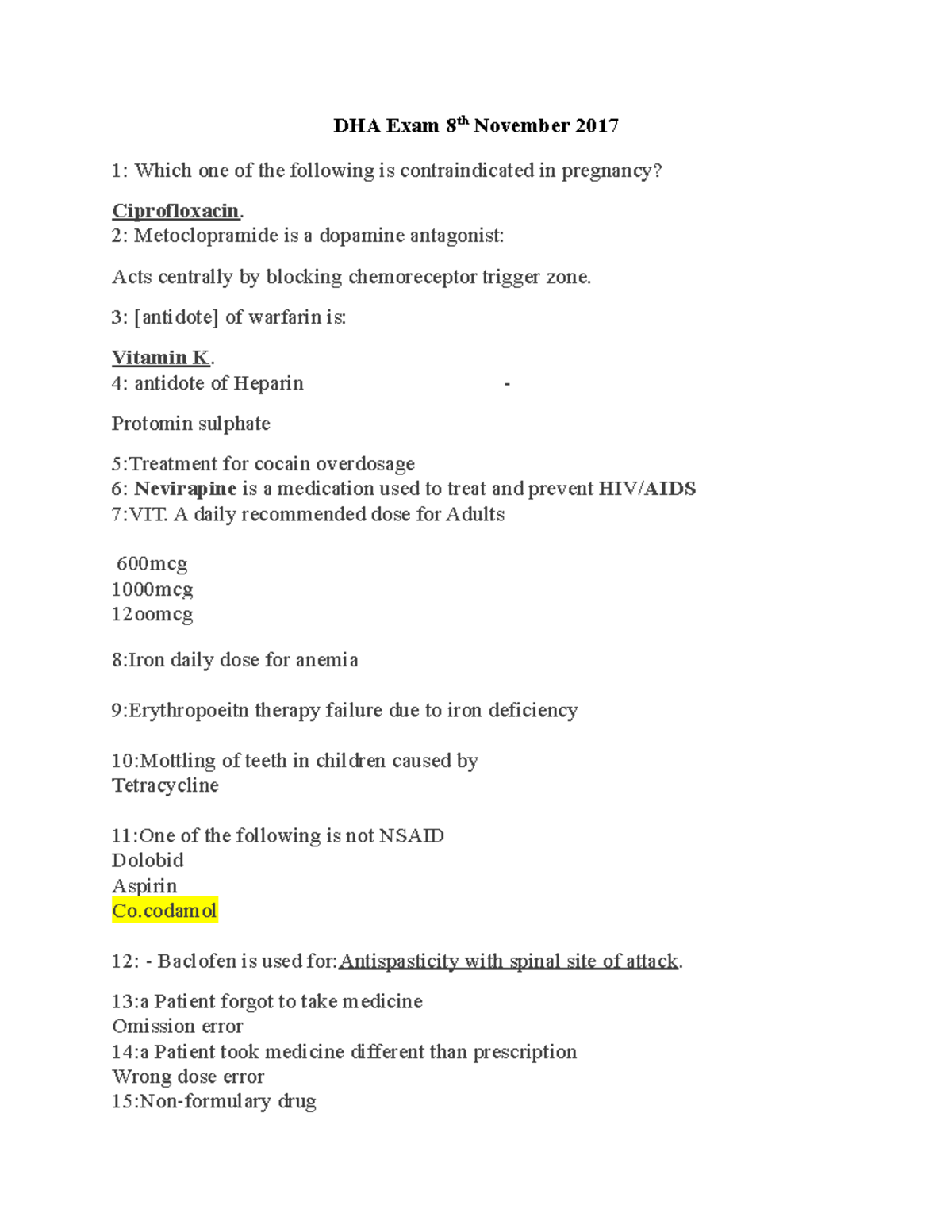 DHA Exam 8th November 2017 DHA Exam 8th November 2017 1 Which one of