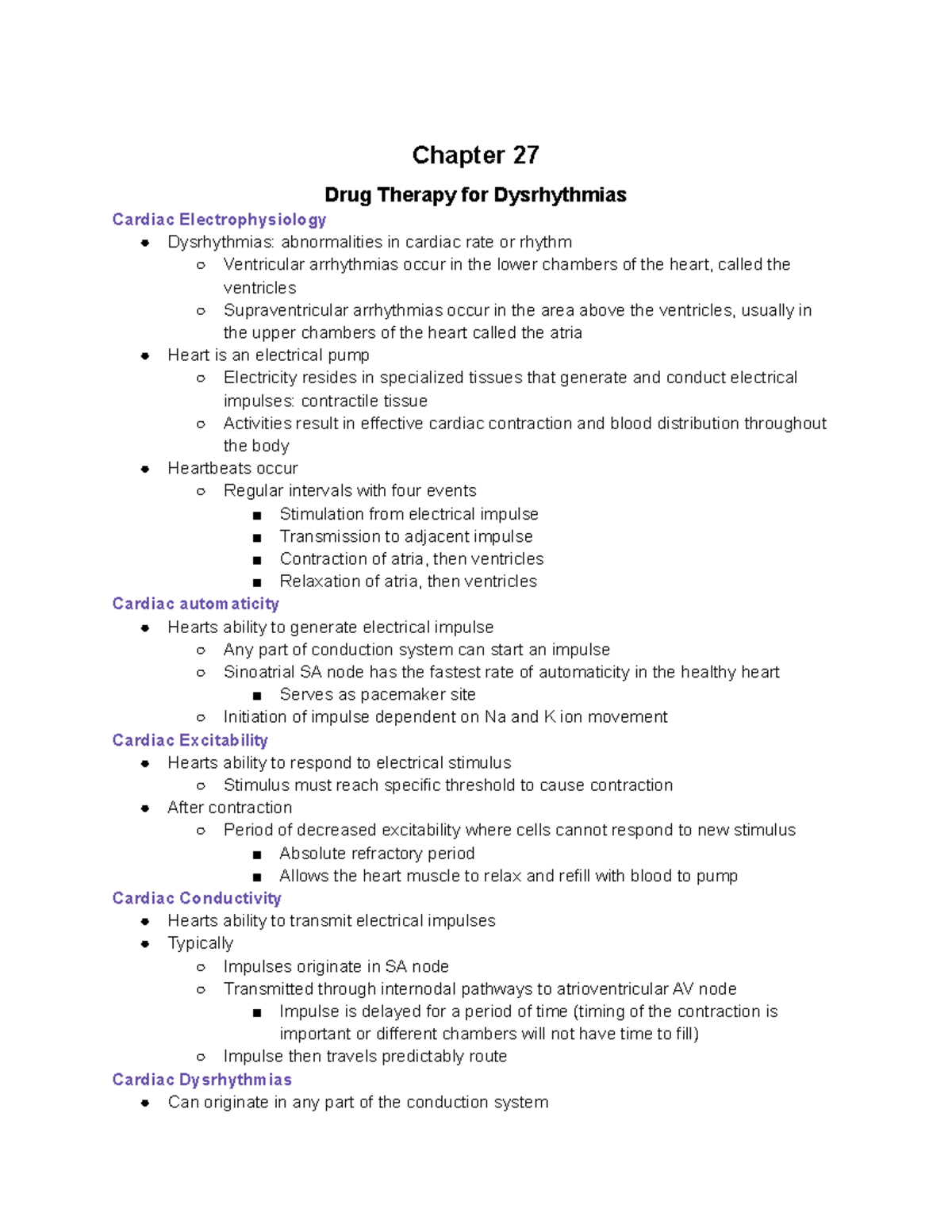 Pharmacology Chapter 27 - Chapter 27 Drug Therapy for Dysrhythmias ...